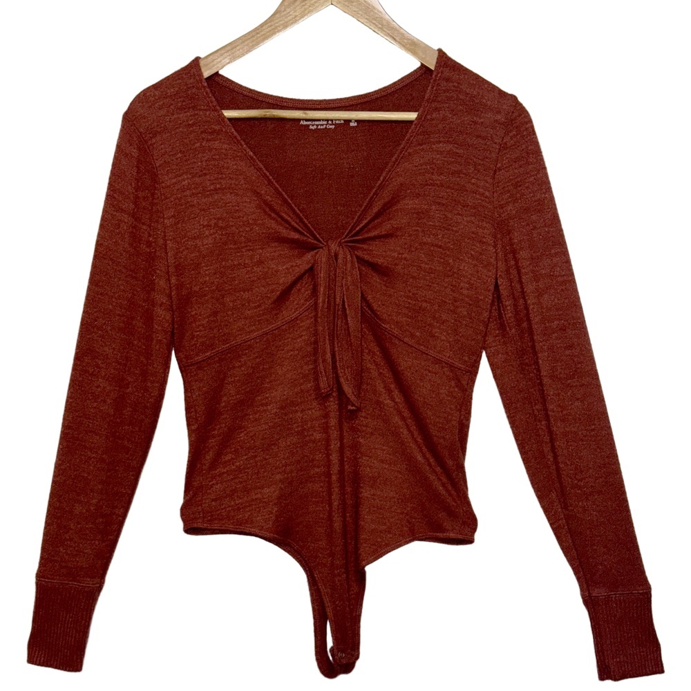 Abercrombie & Fitch Soft A&F Brown Red V-Neck Long Sleeve Bodysuit Womens Size M